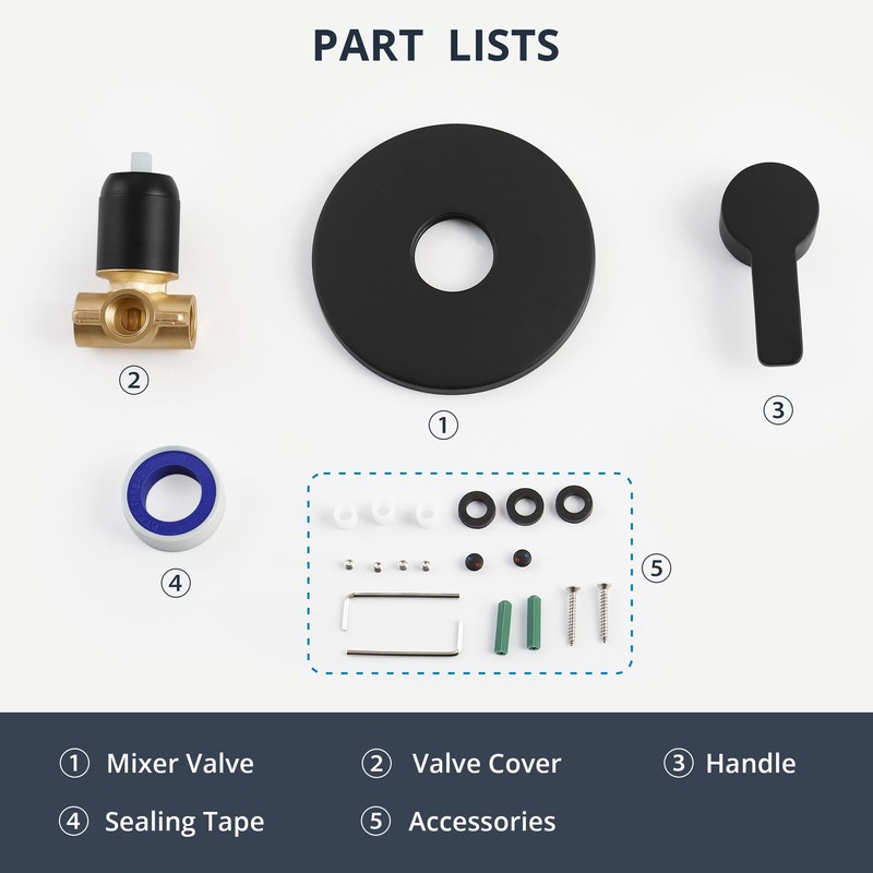 DOLGABA Shower Valve Handle Bathroom Shower Mixer Valve Kit, Wall