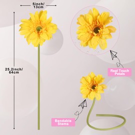 SYHMUP 7 Pcs Gebera Daisies Artificial Flowers Fake Daisy Real Touch Faux Silk Flowers Bouquet for Indoor Home Arrangements Vase Wedding Party Table Centerpiece DIY Floral Decor Fall Yellow