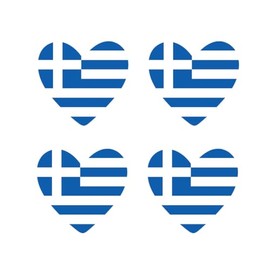 Set of 4 x Greece Flag Heart Iron on Transfer for Fabric Greek Team Support