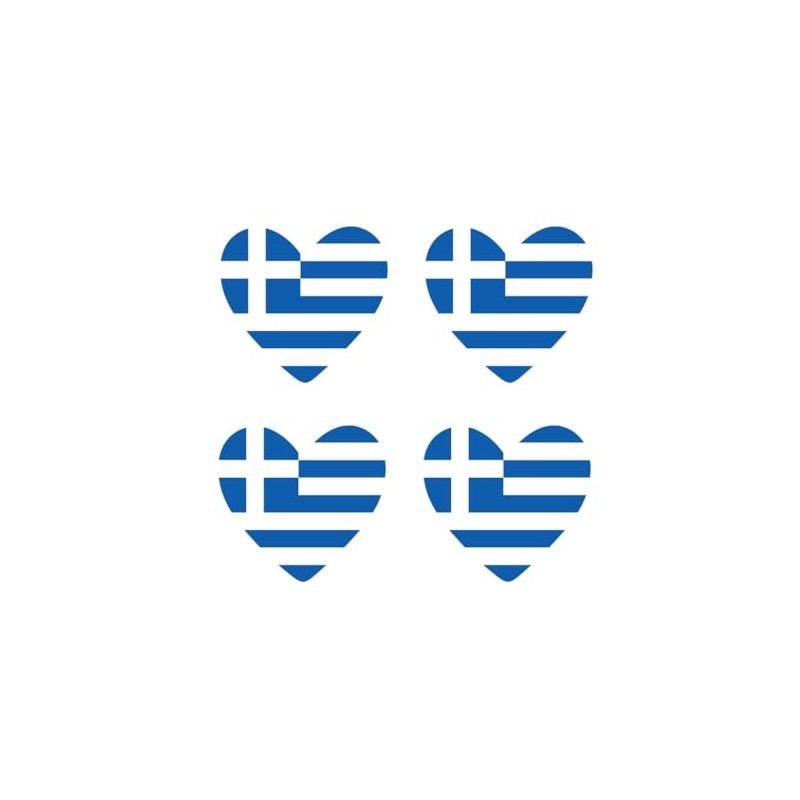 Set of 4 x Greece Flag Heart Iron on Transfer