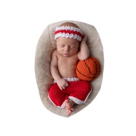 Bellasignoro Newborn Baby Photography Props Crochet Basketball Outfit for Infant Unisex (Red)
