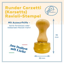 La Gondola Ravioli-Stempel - Rund Corzetti 50mm | Italienisches Pasta-Werkzeug für Zuhause und gewerbliche Küche | Messing & Naturholz Einfach zu verwenden | Ravioli Ausstecher Made in Italy