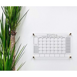 Large Clear Acrylic Monthly Calendar for wall | Dry-Erase Message White Board Calendar Wall Mounted Office Home Family Organization Tools Must Haves School Kids Adult Mom Teen Monthly Weekly ADHD Tool