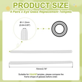 PATIKIL 4 Pairs Eye Glass Replacement Temples, Silicone Anti-Slip Eyeglass End Tips Glasses Retainers Fits 1-1.2mm for Round Thin Metal Eyeglass Sunglasses Temple, （TY146） White