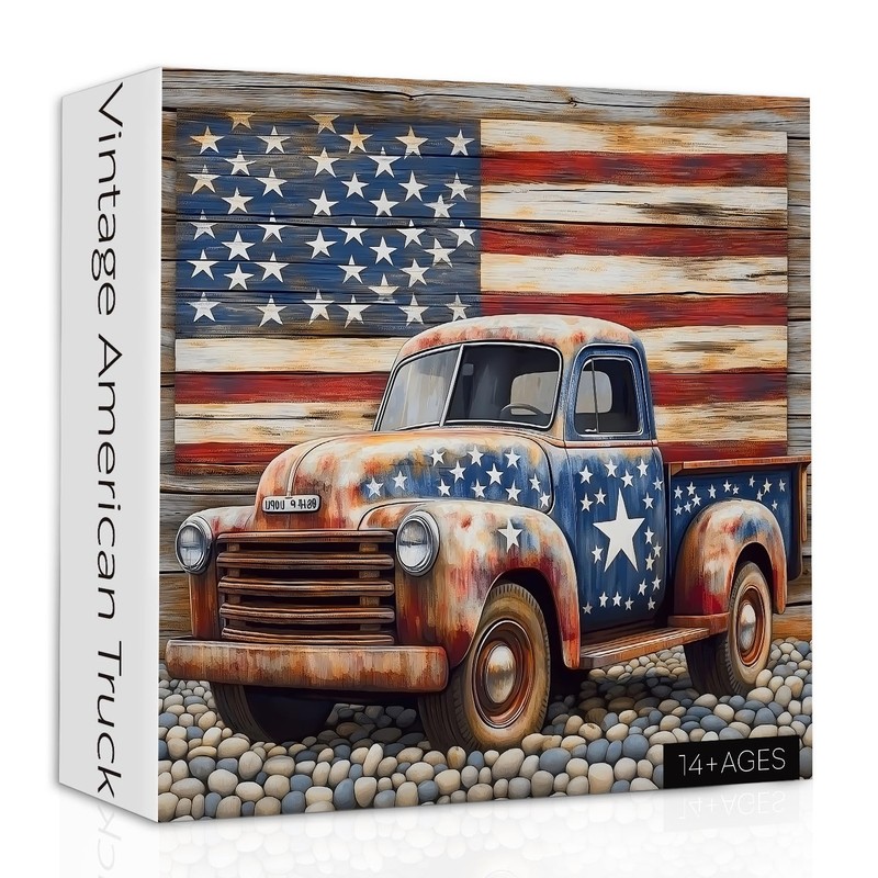 American Truck Puzzles for Adults 1000 Pieces, Vintage USA Flag