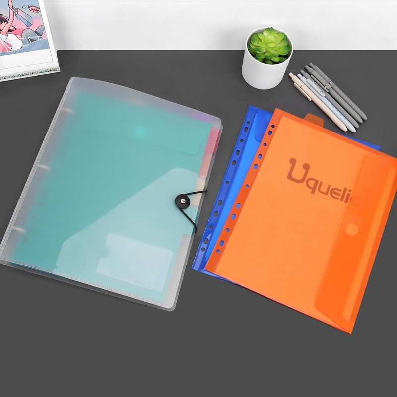 Uquelic A4 Folder Organiser, Ring Binder with 12 Document Folder