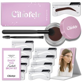 Cilrofelr Eyebrow Stamp Stencil Kit, Eyebrow Stamp and Shaping Kit, Brow Trio Eyebrow Pomade Kit, One Step Brow Stamp Kit with 10 Brow Stencils, Waterproof, Long-Lasting Eyebrow Makeup, Dark Brown