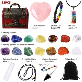 22 Pieces Crystal Healing Stones Set, Crystal Gemstones Set, Gemstones Healing Stones Set, Healing Crystals Set, Natural Crystals Healing Stones Set for Meditation, Energy Healing