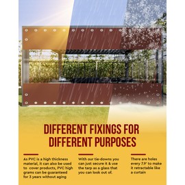 FoundGo 7'Hx10'W Vinyl Curtains for Patio,19oz Outdoor Clear Vinyl Patio Enclosure,Heavy Duty Clear Tarps Waterproof Vinyl Tarp with Grommets for Pergola, Porch,Gazebos,Balcony,-4℉ Cold Resistant