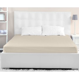 No Iron Easy Care Luxury Polycotton Fitted Bed Sheet 25CM Deep Pocket Shrinkage and Fade Resistant Bottom Sheet by Rayyan (Cream, King (150x200cm))