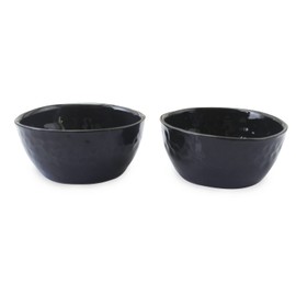 roro Handmade Glossy Black Wavetop Ceramic Canape & Sauce Bowls - 3.5 Inch Bowls Set of 2 | Ideal for Side dishes, Sauces, | Microwave, Oven & Dishwasher Safe