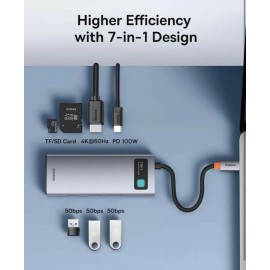 Baseus USB C to HDMI Adapter 4K@60Hz USB C Docking Station 7 in 1 USB C Hub