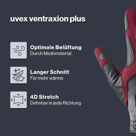 Uvex ventraxion Plus - Flexible Riding Gloves for Men and Women - Excellent Grip & Durable - Touch Screen Compatible - 4D Stretch & Soft-Touch Material - Black-Autumn Red - 7-8