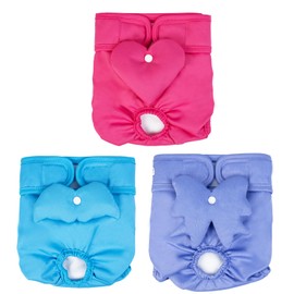 Dono Washable Female Dog Diapers with Cute Floppy Decor, Highly Absorbent Reusable Doggie Period Panties, Leak-Proof Puppy Diapers with Adjustable Snaps for Pet in Heat, Large, Rose Blue Purple