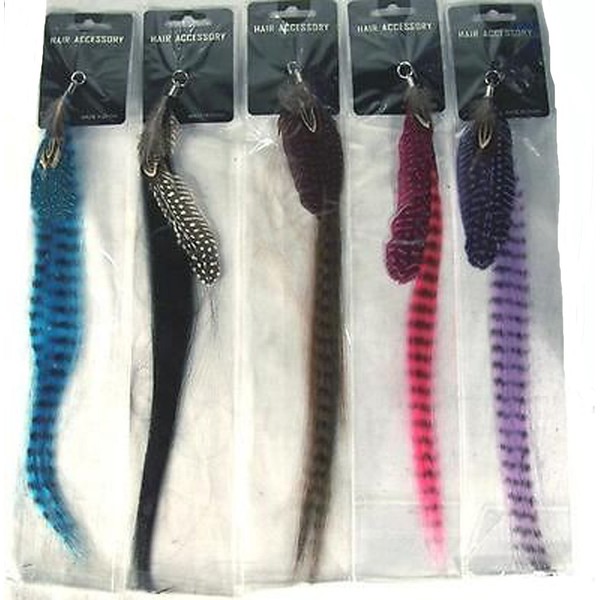 6 Pieces Bulk LOT Real Feather Novelty Hair Extensions - Style B - Colored Feathers Strands to Clip in Hair