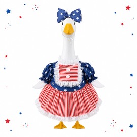 Porch Goose Outfit Fits 23" Goose Statue,Porch Goose Outfits Christmas with Stars Bow Lace American Flag Red White and Blue for Outdoor Lawn Garden Patio Yard Decor Veterans Day