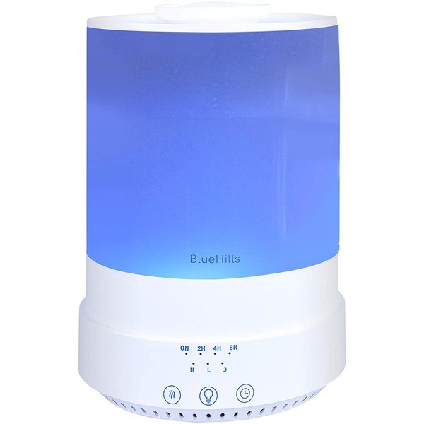 BlueHills 2500 ML XL Essential Oil Diffuser Aroma Humidifier with Timer for Large Home Decor Baby Rooms Plants Big Huge 2.5 L Capacity Long Run with Lights White - F001