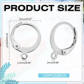CRAFTYMELODY 100Pcs French Earring Hooks Stainless Steel Leverback Earring Findings Lever Back Round Huggie Hoops Earwire with Open Loop 14.5x12x2mm for Earrings Jewelry Making Findings