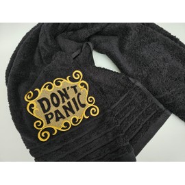 Don't Panic Black Bath Towel, Towel Day Towel, 25th May Towel, Luxury Towels, Hitchhikers Towel