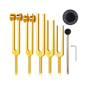 NEWFUN Tuning Fork, Tuning Fork Neurology, Tuning Fork 128 Hz, Set of 5 Tuning Forks (128 HZ, 136.1 HZ, 256 Hz, 384 Hz, 512 Hz) for Sound Therapy, Weighted Tuning Fork, Suitable for Meditation