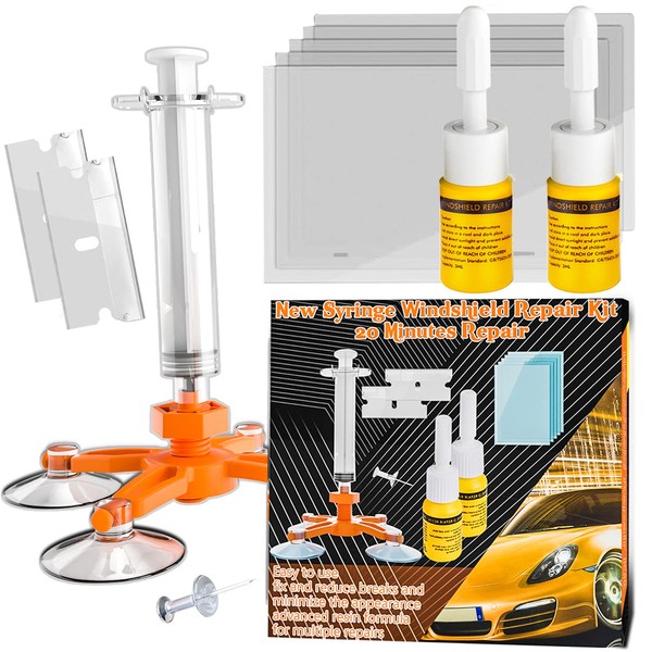 Windshield Repair kit, DIY Glass Cracked Repair Kits with Pressure Syringes, Cracks Gone Glass Repair Kit Automotive Glass Windscreen Tool for Fixing Chips, Cracks and Star-Shaped Crack