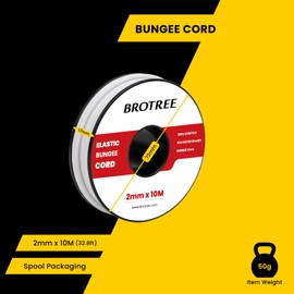 Brotree Elastic Cord Bungee Cord 2mm x 10m Elastic String Rope for DIY, Crafts, Sewing, Beading, Jewellery, Necklace, Bracelet, Tent Poles and Backpack - White