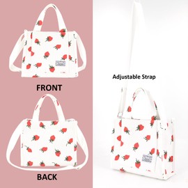 UERRUAM Corduroy Tote Bag for Women Work Crossbody Purse for Everyday,College,Travel,Lightweight Handbag Adjustable Strap,Small,Strawberry