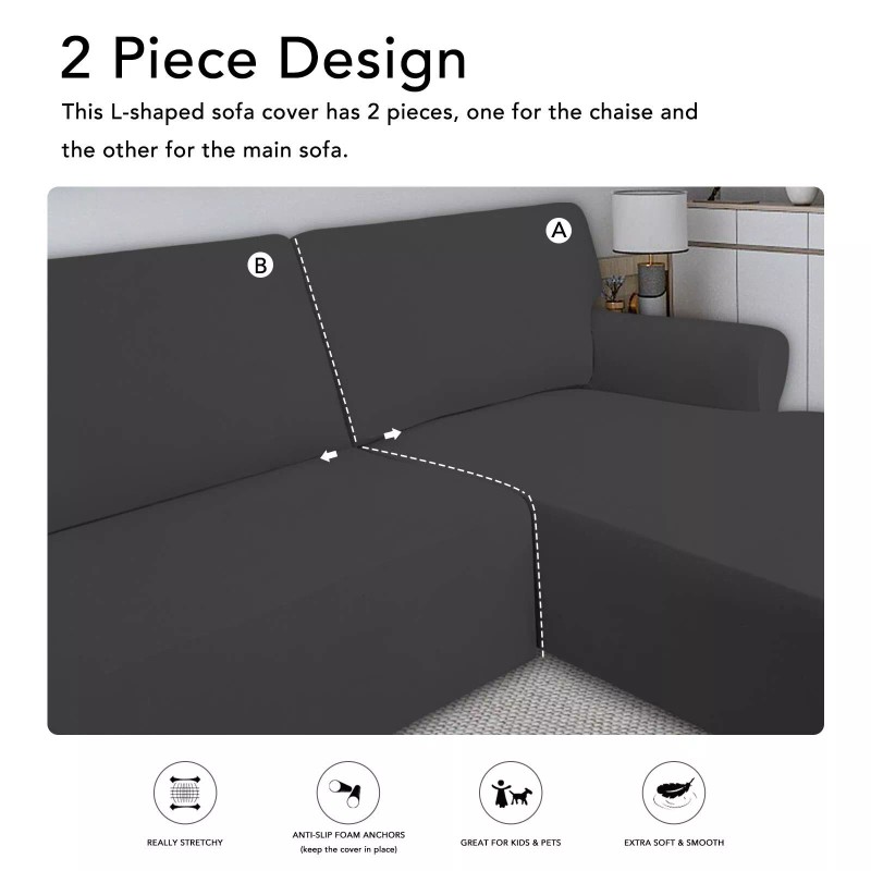 PureFit Super Stretch Sectional Couch Covers - 2 pcs Spandex