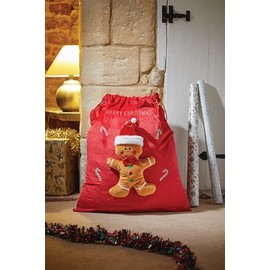 Smart Garden Gingerbread Man Merry Christmas Sack for Presents - 70cm x 50m - Red - Luxury Soft Plush Sack with Drawstring - Perfect for Presents and Gifts at Christmas
