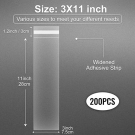 Clear Pretzel Rod Bags 3x11" 200Pcs Long Self Adhesive Sealing Cellophane Sealing Resealable Candy Pretzel Sticks Individual Gift Favors Plastic Packaging Bag