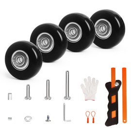 Luggage Wheels Replacement Kit 4PC Dia 1.6in/40mm Thick 0.7in/18mm PU Wheels with Ball Bearing 3 Size Axles Fit 6mm&8mm Shft Slot Full Set Repair Tool for Suitcase Trolley Bag Carry on Travel Box