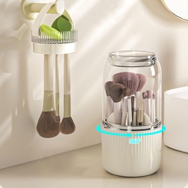 Makeup Brush Holder Organizer, 360° Rotating Makeup Brush Organizer, Large Capacity Makeup Organizer with 7 Slot Makeup Organization and Skincare Storage for Vanity, Desktop, Bathroom (White)