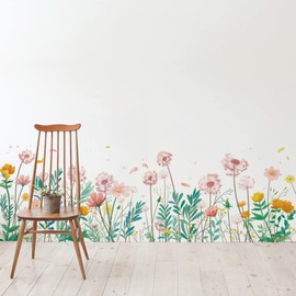 Runtoo Wall Tattoo Flowers Boho Wall Sticker Wild Flowers Watercolour Wall Sticker Children's Room Baby Room Living Room Bedroom Wall Decoration