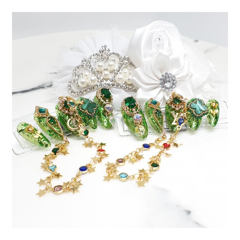 ❗Limited❗ Evergreen Handmade Nail Tips✨ - Long Stiletto / ❗한정❗