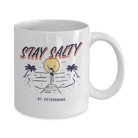 Stay salty St. Petersburg beach fun summer vintage girl palm tree white gift mug