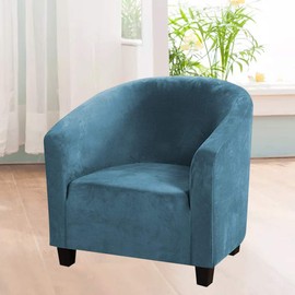MIFXIN Club Chair Slipcover High Stretch Velvet Tub Chair Cover 1 Piece Spandex Removable Washable Armchair Sofa Couch Furniture Protector for Living Room (Velvet-Blue)