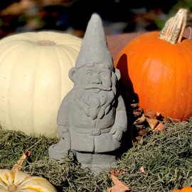 Garden Gnome with Bucket: Solid Durable Stone Statue with Vintage Texture. Sealed for Outdoors. Handcrafted USA. (Antique/Gray)