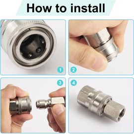 FKKWUOT 3/8 Quick Connect Fittings,Pressure Washer Quick Connect Kit,Stainless Steel Adapter Set Female and Male Thread(4Pieces)