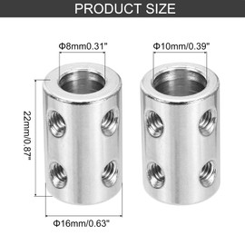 sourcing map Rigid Screw Coupling 8mm to 10mm Shaft Coupler Connector L22mm x D16mm Steel Joint Connector Set for 3D Printers DIY Encoder with 20 Screws, Silver, 5Pack