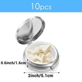 Molain 10Pcs Pill Organizer, Pill Box with Mirror, Portable Small Pill Case for Purse or Pocket, Cute Metal Pill Holder for Travel, Vitamins, Medication, Supplements