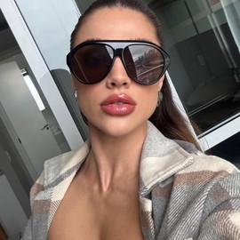 Kashm Retro Oversized Aviator Sunglasses for Women Vintage Trendy 70s Large Aviators Sun Glasses UV Protection 2Pack-Black Brown+Black Yellow