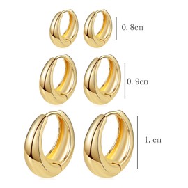 3 Pairs Hoop Earrings for Women Men Gold Silver Huggie Flat Back Chunky Hypoallergenic Cute Stack Earrings Small Statement Cartilage Sleeper Set Cuff Women's Jewelry (3 Pairs Gold)