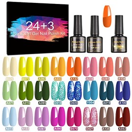 CHARMNAIL 27 Pcs 8ml Semi-Permanent Nail Polishes, Semi-Permanent UV LED Gel Polish with Base Coat and Glossy & Matt Top Coat, Professional Nail Gel Polishes Kit