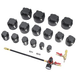 Yuesstloo 19PCS Turbo System Leakage Tester Kit, Turbo Boost Leak Tester with 8 Pairs of Stepped Adapters (1-1/4'' to 4-1/4'') Air Pressure Gauge Cooling System Radiators Intercoolers Hose Leaks Test