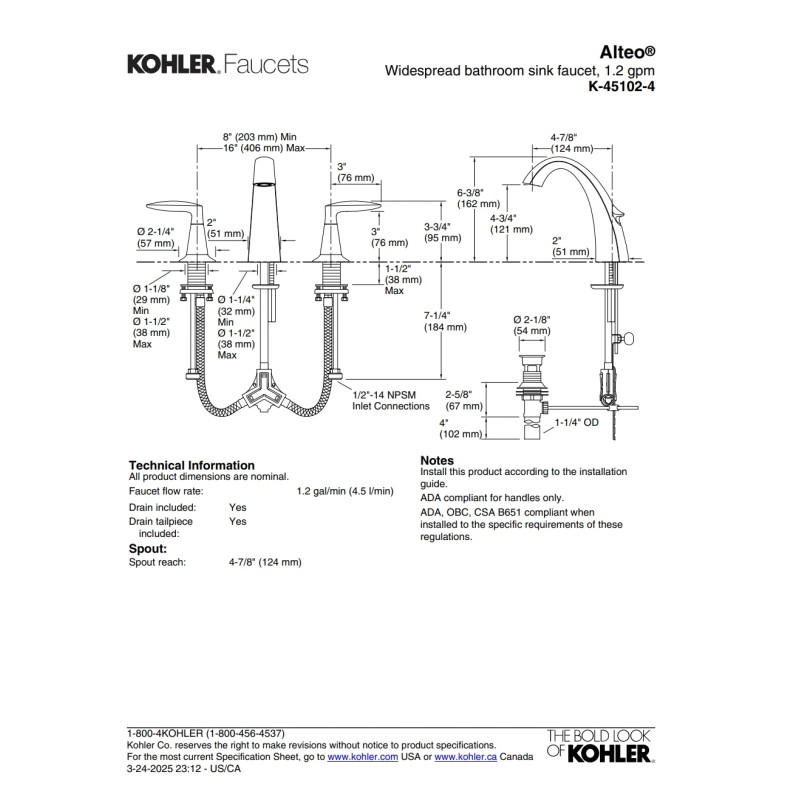 Kohler K-45102-4-BN Bathroom Sink Faucet - Gray