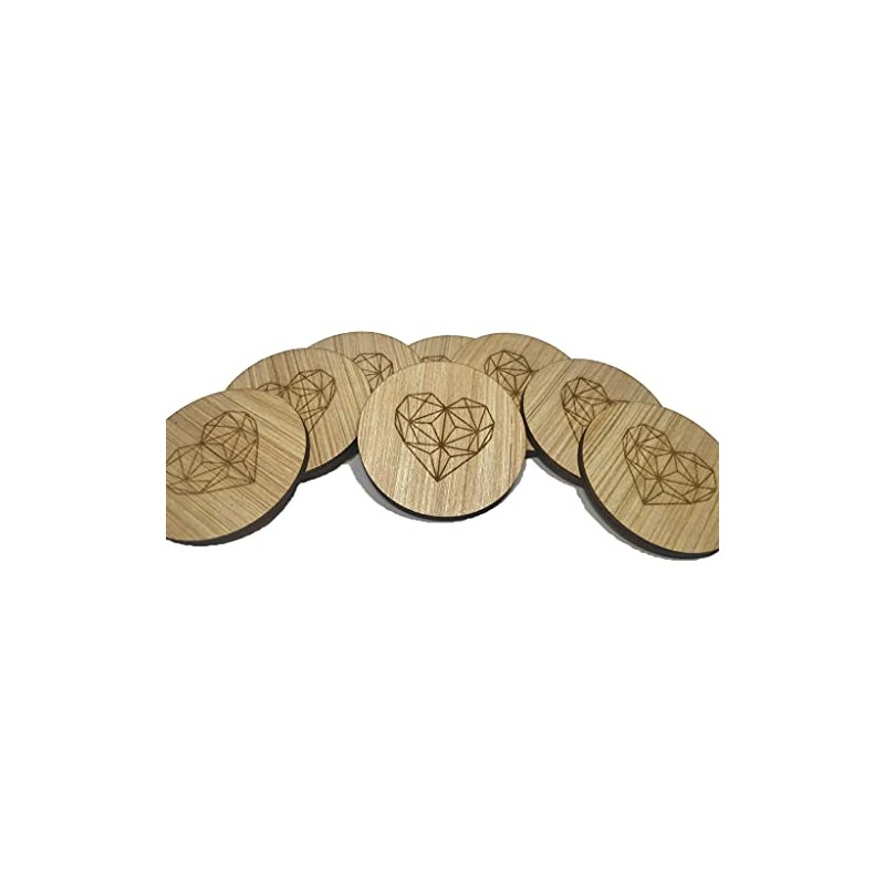 Paquete 6 portavasos pack de madera con diseño de corazon