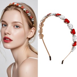 WRBAJIS Valentines Headband Rhinestone Heart Hair Bands Crystal Heart Headbands for Women Girls Valentines Day Hair Accessories