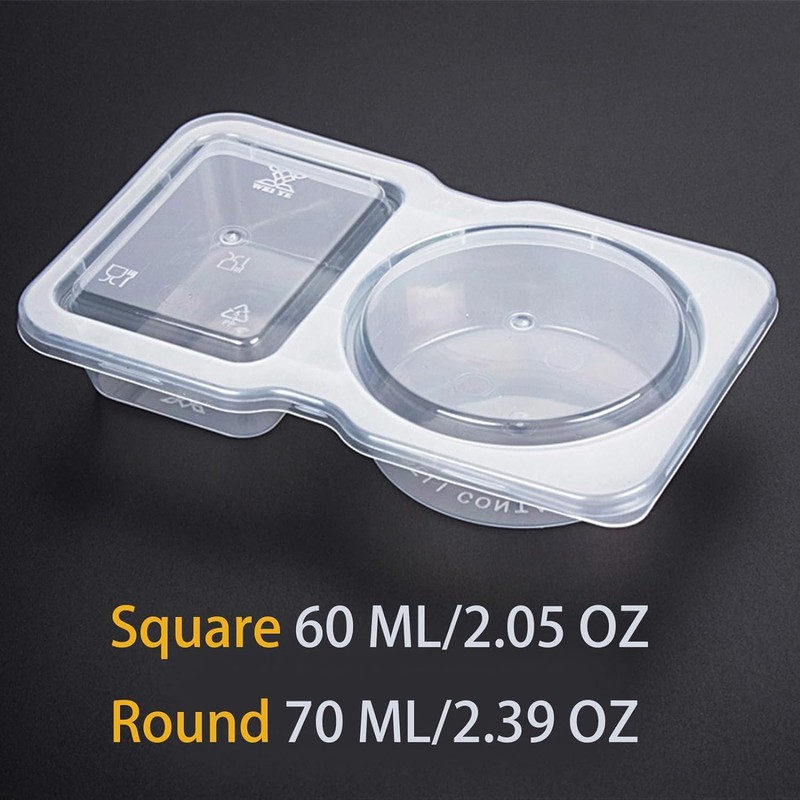 Tongke Double Compartment Condiment Container with Lids, Disposable Clear Salad
