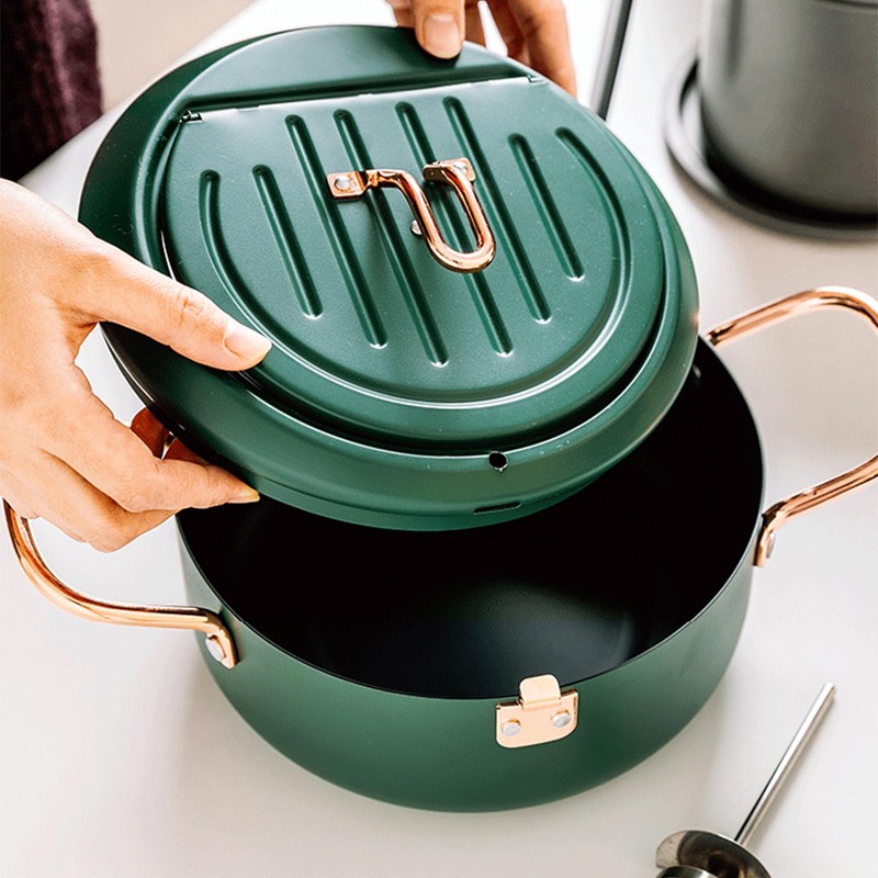 Japanese Tempura Nonstick Deep Fryer Pot with Thermometer, 4.3L/11in