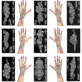 Henna Tattoo Stencils kit,Temporary Tattoos Stencils Reusable Henna Tattoo kit for Hand Forearm Airbrush Tattooing Template, Indian Temporary Tattoo Stickers